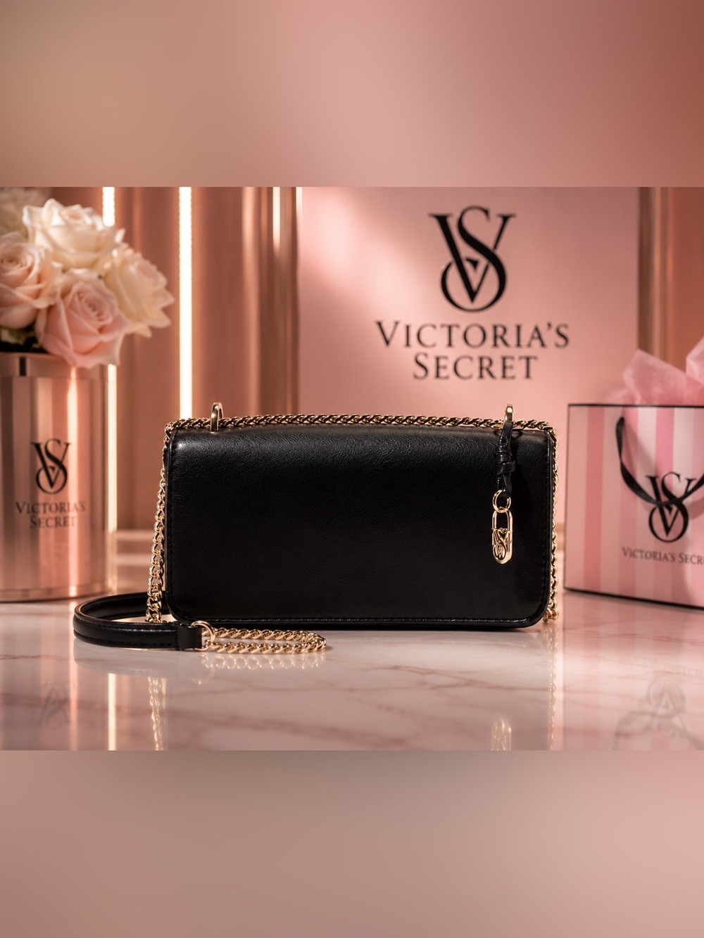 Victoria’s Secret Black Leather Chain Crossbody Bag